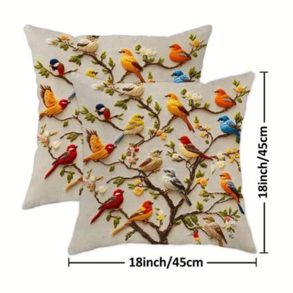 Colorful Bird Embroidered Throw Pillow Covers
